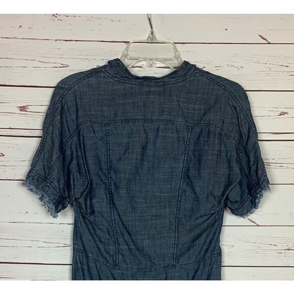 TRINA TURK Women's XS Extra Small Blue Denim Lyocell Linen Short Sleeve Dress - Picture 10 of 11